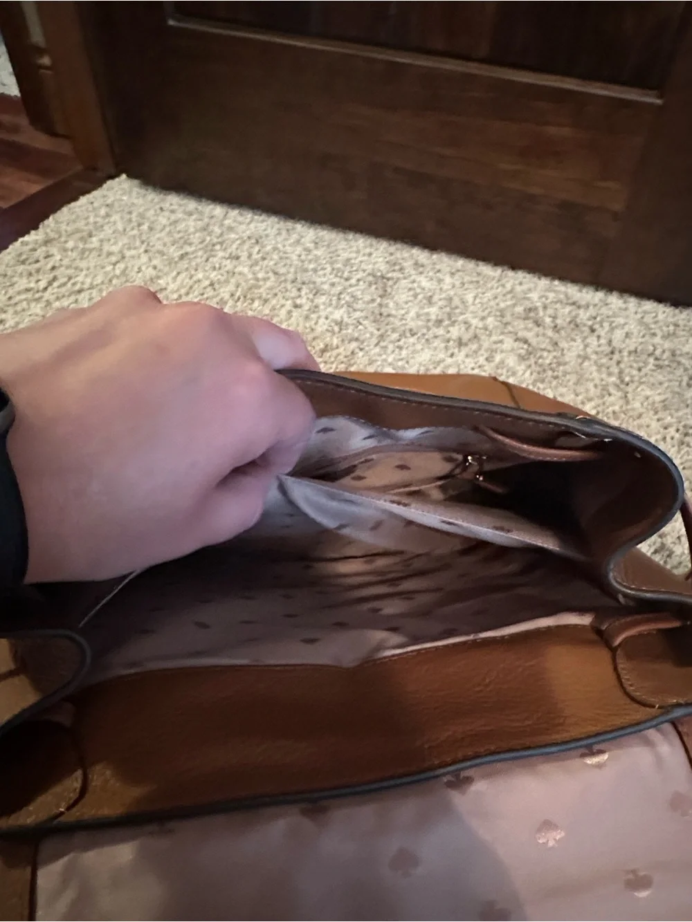 kate spade Tan Pebbled Leather Backpack with Gold Accent